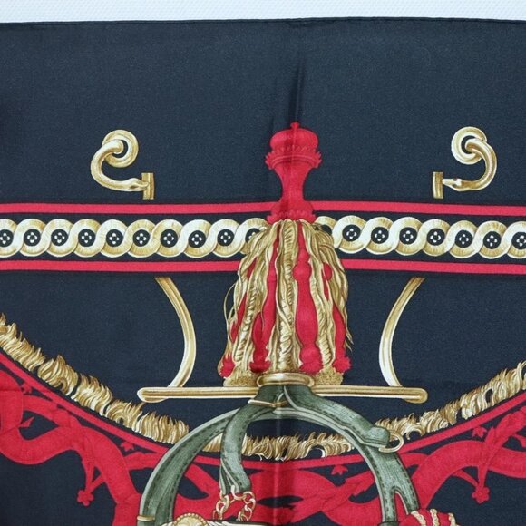 HERMES Carre90 Scarf ""BRIDE DE COUR"" Silk Black Auth BA4252 - Picture 12 of 14